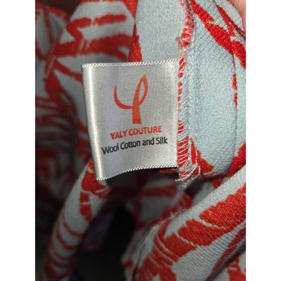 Sz XS YALY COUTURE Eggshell Blue Red Branch Print Crepe Short-sleeved Wrap Dress - Picture 6 of 7